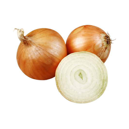 Three onions on a white background